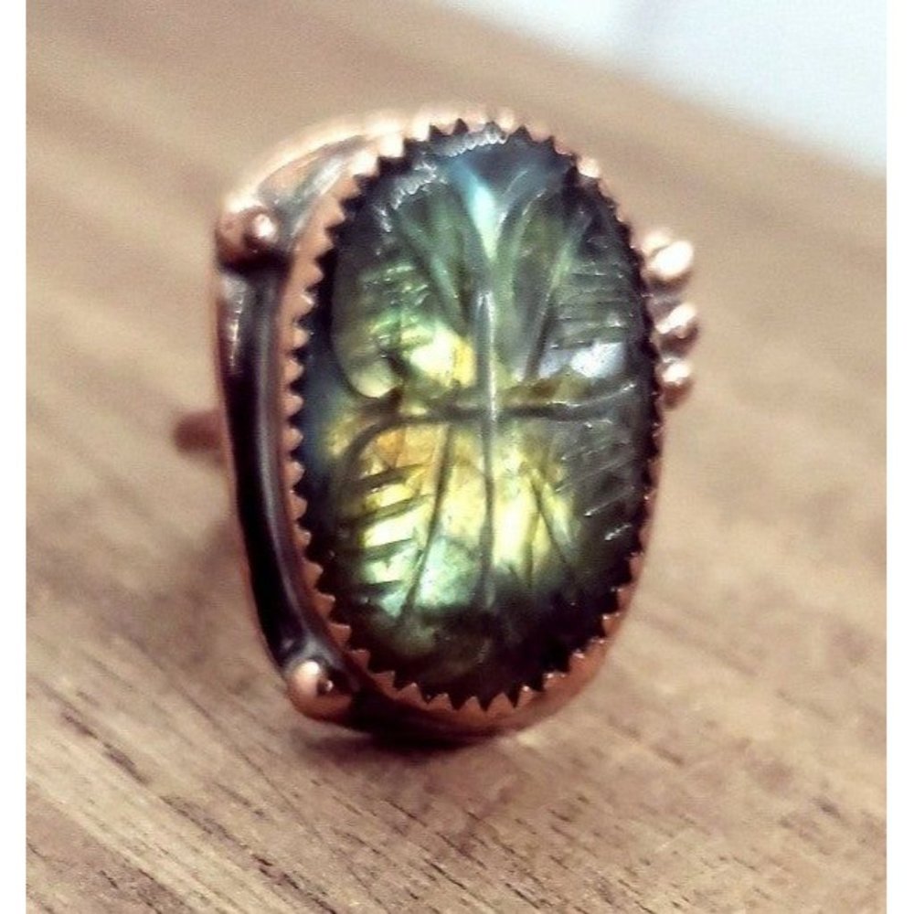 Labradorite butterfly rainbow crystal copper Ring handmade size 6 metalwork - Picture 10 of 12